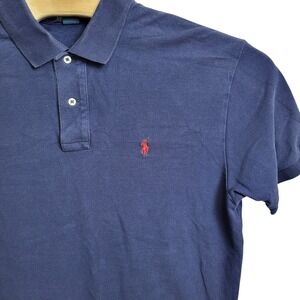 Polo Ralph Lauren Men Large Navy Blue Short Sleeve Polo Shirt Red Pony Logo